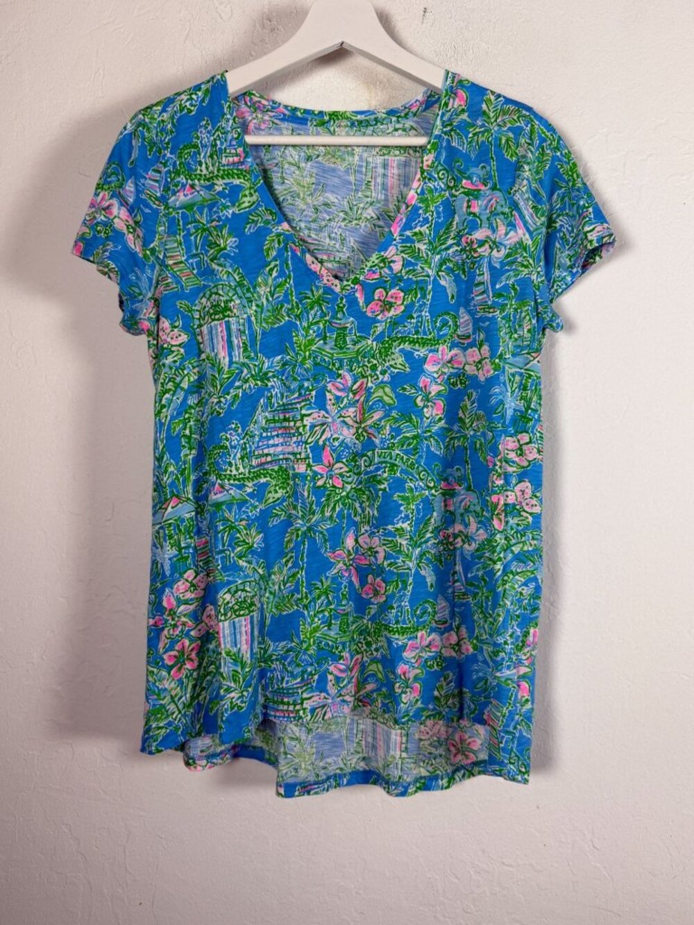 Lilly Pulitzer Etta Top Womens Medium Blue Via Parigi Resort Palm Beach V-Neck